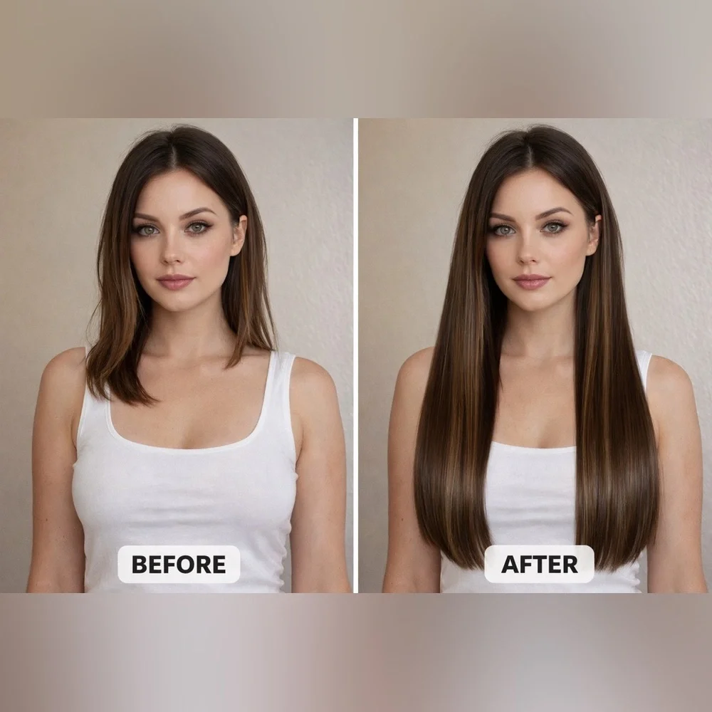 Cambodian straight human hair 7pc clip-in hair extensions color B2/5